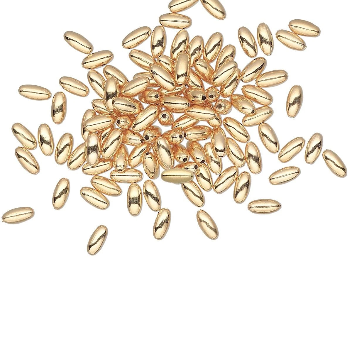 Gold-Plated Brass Smooth Oval Spacer Beads, 2x4mm, 100 pcs