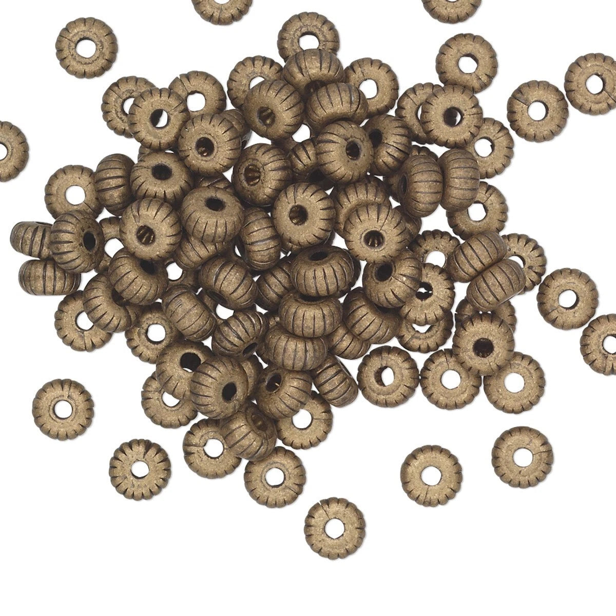 Antiqued Gold Plated Brass Corrugated Rondelle Beads, 4.5x2.4mm, 100 pcs