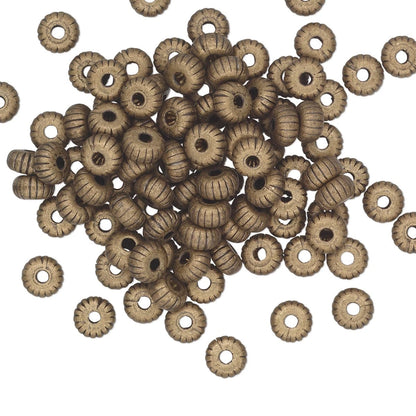 Antiqued Gold Plated Brass Corrugated Rondelle Beads, 4.5x2.4mm, 100 pcs