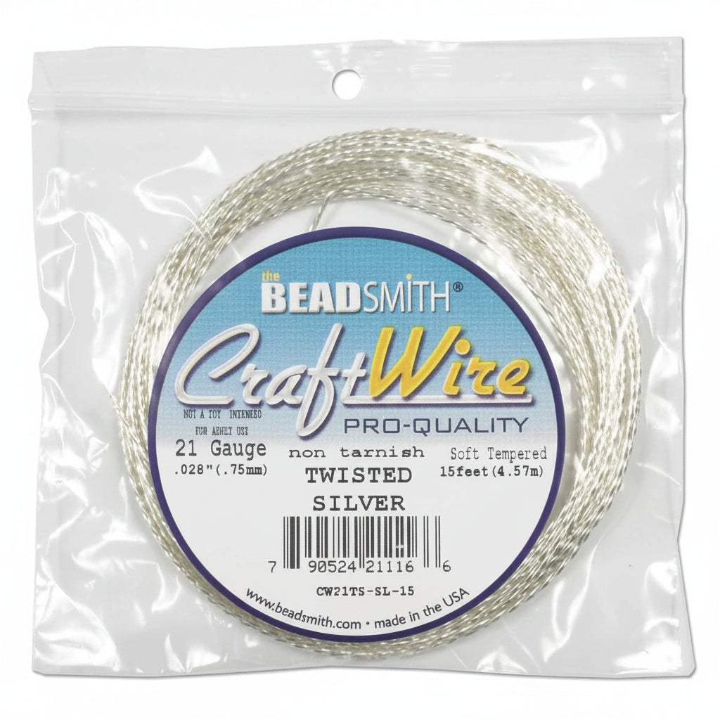 Silver Plated Twisted Square Non-Tarnish Copper Wire, 21 Gauge (0.72mm), 15 Feet
