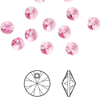 Swarovski Rose Xilion Rivoli Mini Disc Drop Pendants (6428), 6mm, 12 pcs