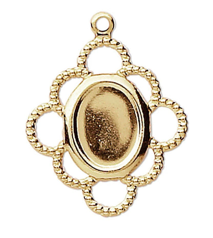 Gold-Plated Brass Oval Cabochon Drop Setting, 19x17mm (for 8x6mm Oval), 10 pcs
