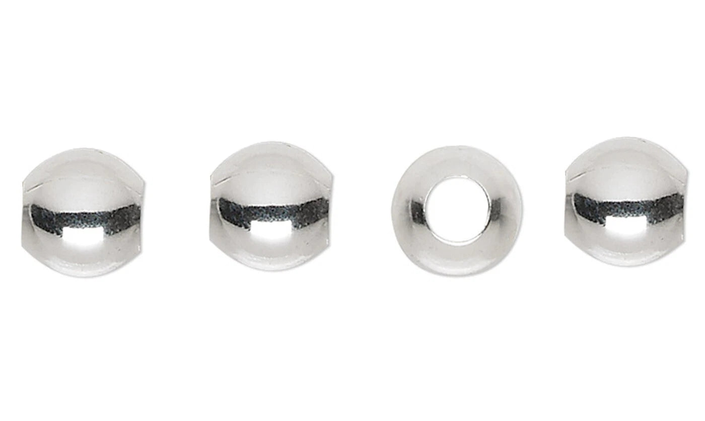 Silver Plated Brass 6mm Smooth Round Beads, Large Hole 3mm