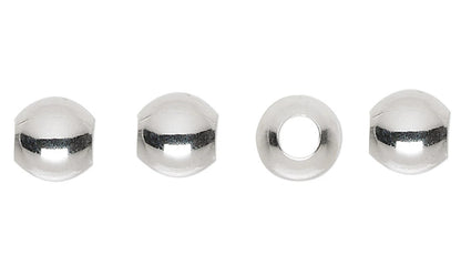 Silver Plated Brass 6mm Smooth Round Beads, Large Hole 3mm