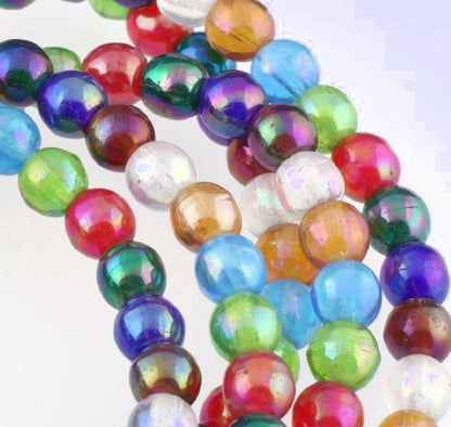 Pressed Glass Assorted Rainbow Round Beads, 4mm, 1 Strand (approx. 252)