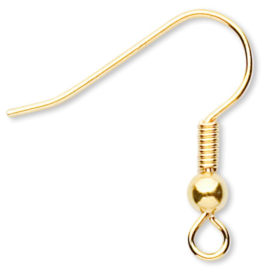 Fishhook Ear Wires, Gold Finished Brass, 19mm with Ball & Coil, 21 Gauge