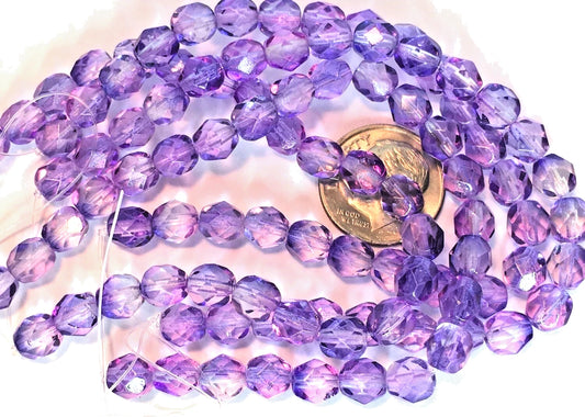 Czech Transparent Blue Violet Fire Polished Round Beads, 6mm (50)