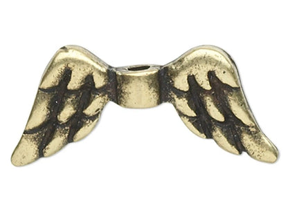 Antiqued Brass Plated Pewter Double-Sided Angel Wing Beads, 20x9mm, 2 pcs
