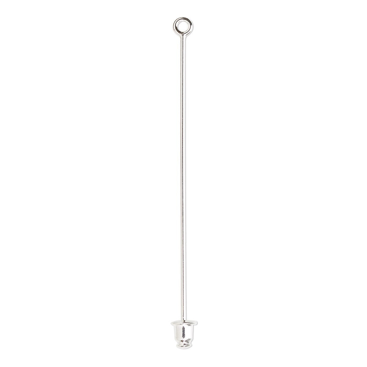 A long, slender silver metal tool with a circular loop at the top and a small cup-like end at the bottom, shown vertically on a plain white background.
