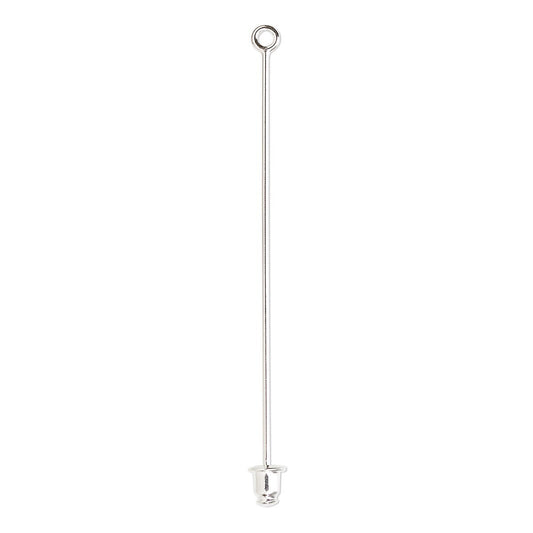 A long, slender silver metal tool with a circular loop at the top and a small cup-like end at the bottom, shown vertically on a plain white background.