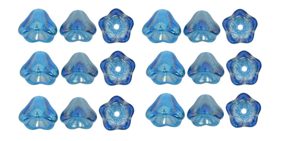 Luster Iris Teal Czech Glass Bell Flower Beads 8x6mm, 50 pcs