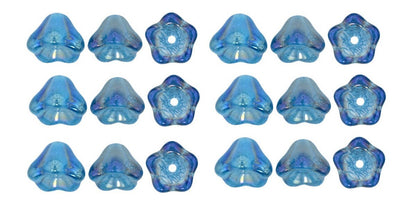 Luster Iris Teal Czech Glass Bell Flower Beads 8x6mm, 50 pcs