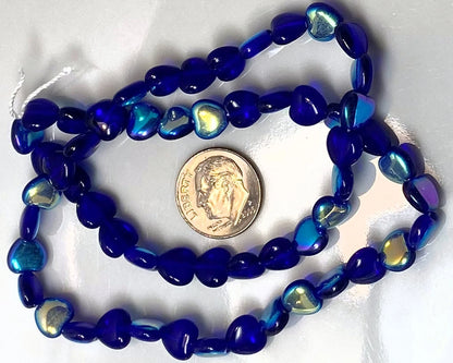 Czech Light Cobalt Blue AB Pressed Glass Heart Beads, 8mm, 1 Strand (approx. 50)