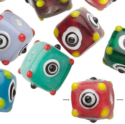 Multicolor Opaque Lampwork Glass Cube Beads with 1.5mm Hole, 10 pcs