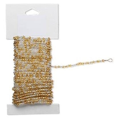 Beaded Wire, Pre-Strung Glass Seed Beads on Brass Wire, 15 Feet