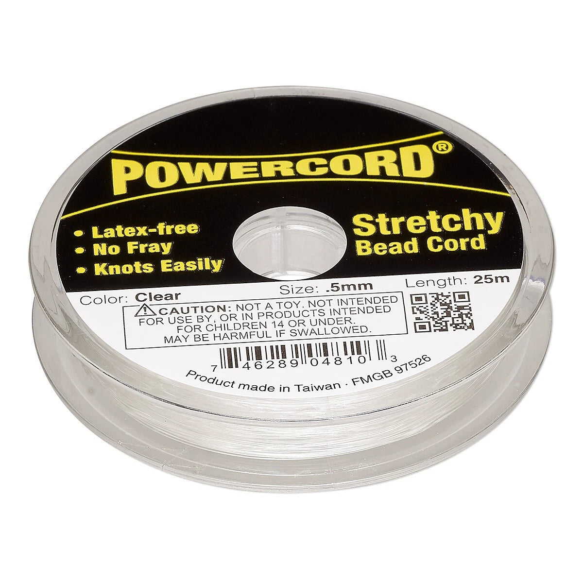 PowerCord Clear Elastic Beading Cord, 0.5mm, 25 Meters - 1 Spool