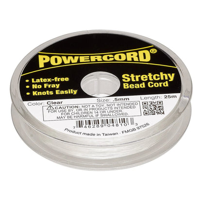 PowerCord Clear Elastic Beading Cord, 0.5mm, 25 Meters - 1 Spool