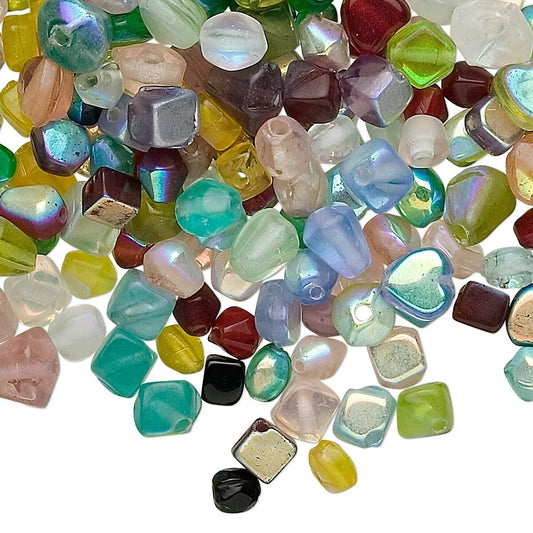 Czech Aurora Borealis Glass Bead Mix, 4x4mm–7x6mm, 50 Grams