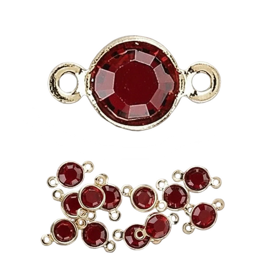 Gold Plated Brass Crystal Link Connectors, Siam Red Crystal PP32, 8mm, 12 pcs