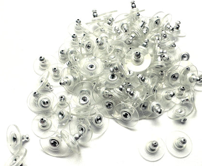 100 Silvertone 10x6mm Clear Comfort Clutch Stabil Earring Backs