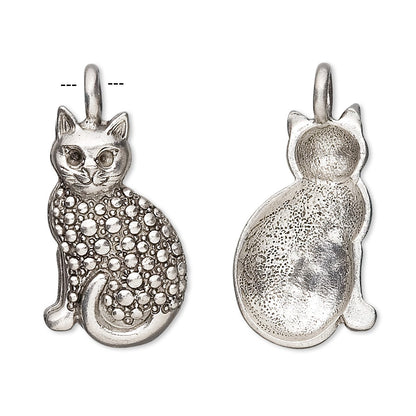 Antiqued Pewter Sitting Pretty Cat Charm Pendants 30x15mm – 2 pcs
