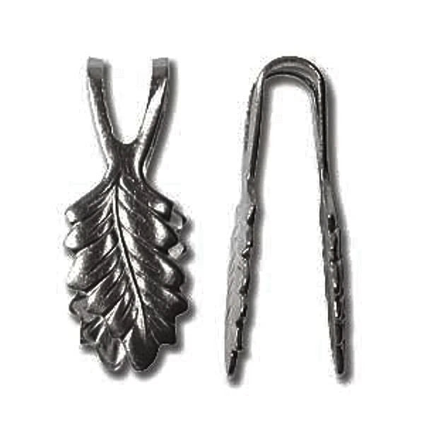 Beadsmith Black Oxide Brass Fold-Over Glue-On Leaf Bail, 9x19mm, 12 pcs