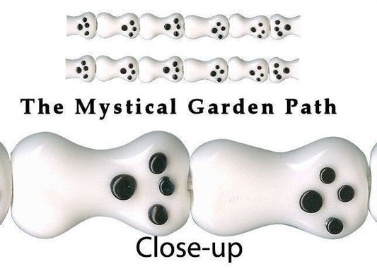 Lampwork Glass Black & White Dog Bone with Paw Print 12x20mm Beads, 6 pcs