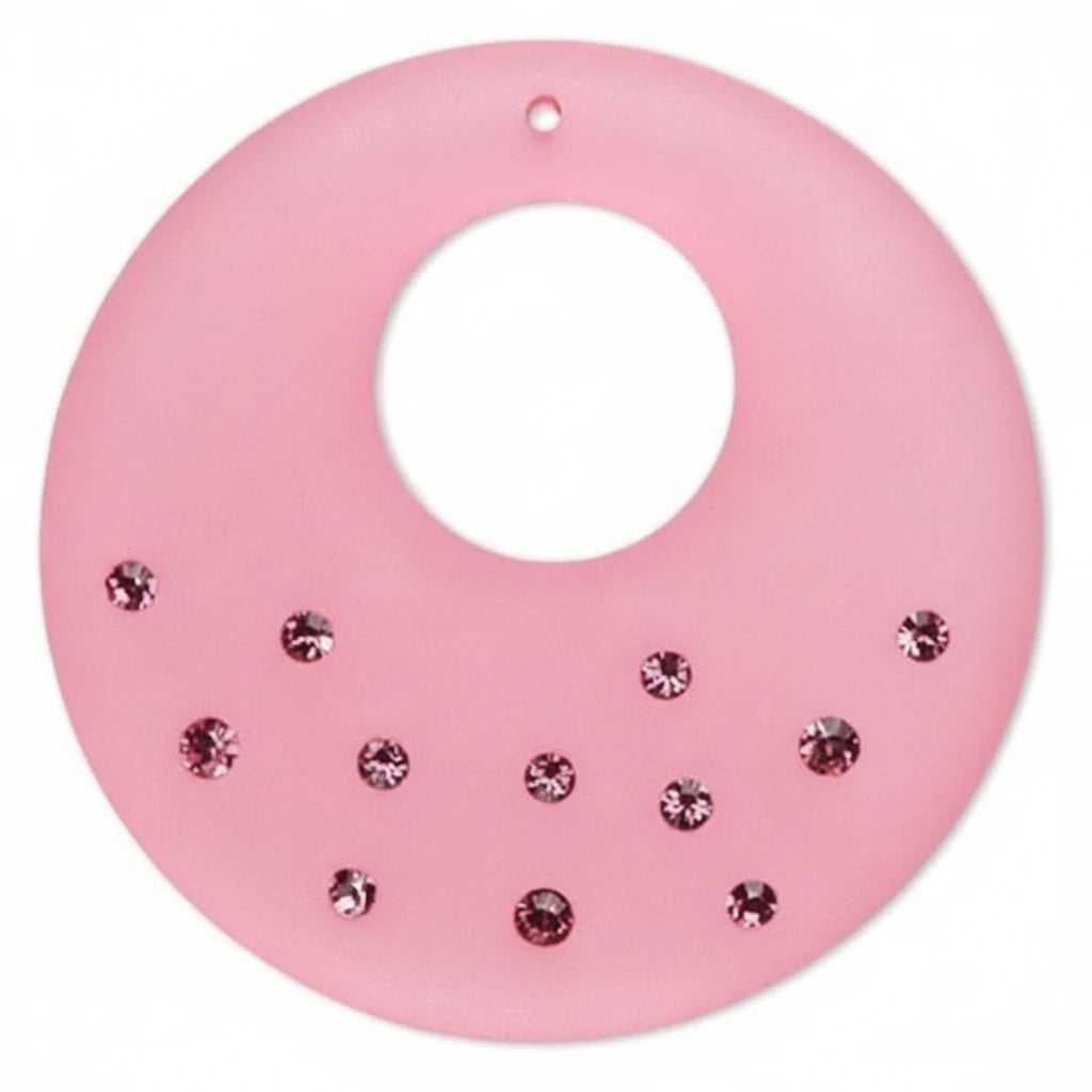 Hot Pink Frosted Resin Go-Go Bead with Swarovski Crystal Chatons, 41x40mm, 1 pc