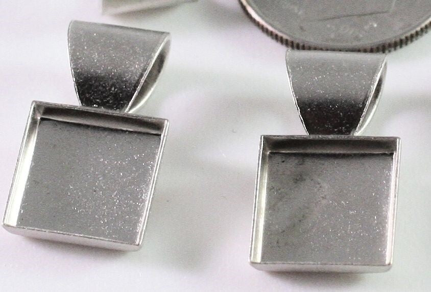 Nunn Design Silver Plated Brass Square Patera Bezel Pendants, 10mm, 5 pcs