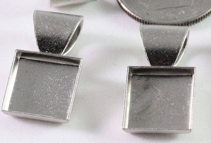 Nunn Design Silver Plated Brass Square Patera Bezel Pendants, 10mm, 5 pcs
