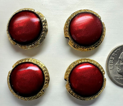 Deep Red Cloisonné Flat Round Beads 16mm, 4 pcs