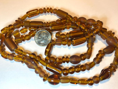 Lampwork Glass Beads, Frosted Amber, Mixed Shapes, 6-15mm, 50g pkg