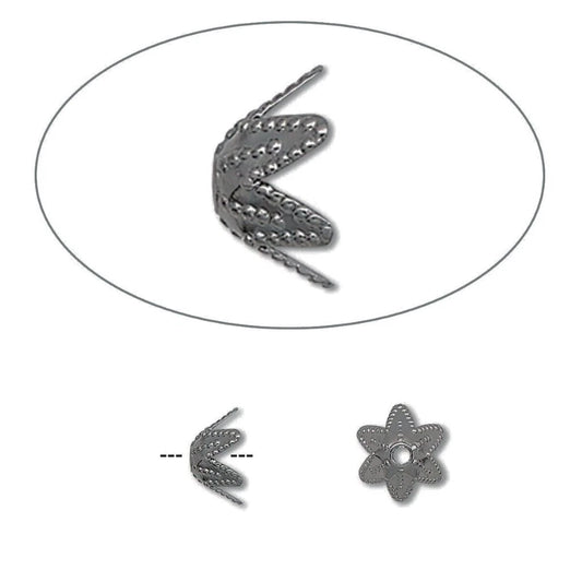 Gunmetal Plated Brass 6-Pointed Star Bead Caps, 7x4mm, 100 pcs