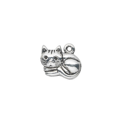 Antiqued Silver Plated Pewter Curled Up Kitty Cat Charms 15x12mm – 10 pcs