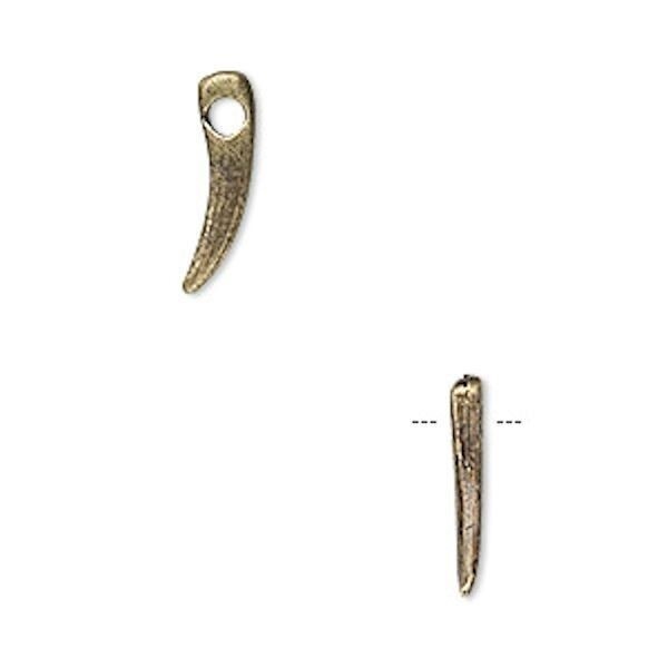 Antiqued Brass 14x3mm Talon Spike Curved Charms with 2mm Hole, 100 pcs