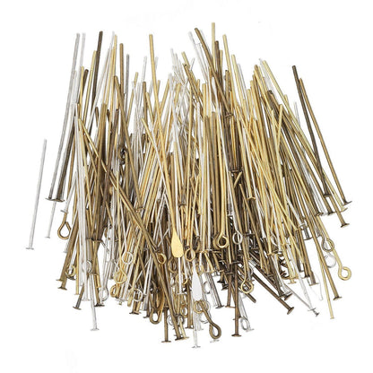 Mixed Brass Head Pin & Eye Pin Assortment, 25 Grams (approx. 50-150 pcs)