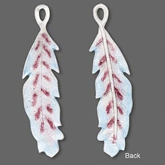 White Purple & Light Blue Cloisonné Feather Charm 43x10mm, 1 pc
