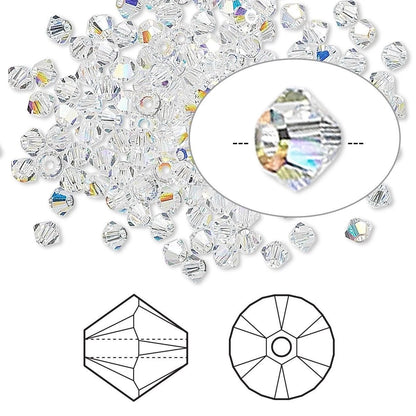 Swarovski Crystal AB 5328 Xilion Bicone Beads, 3mm - 48 or 144 pcs