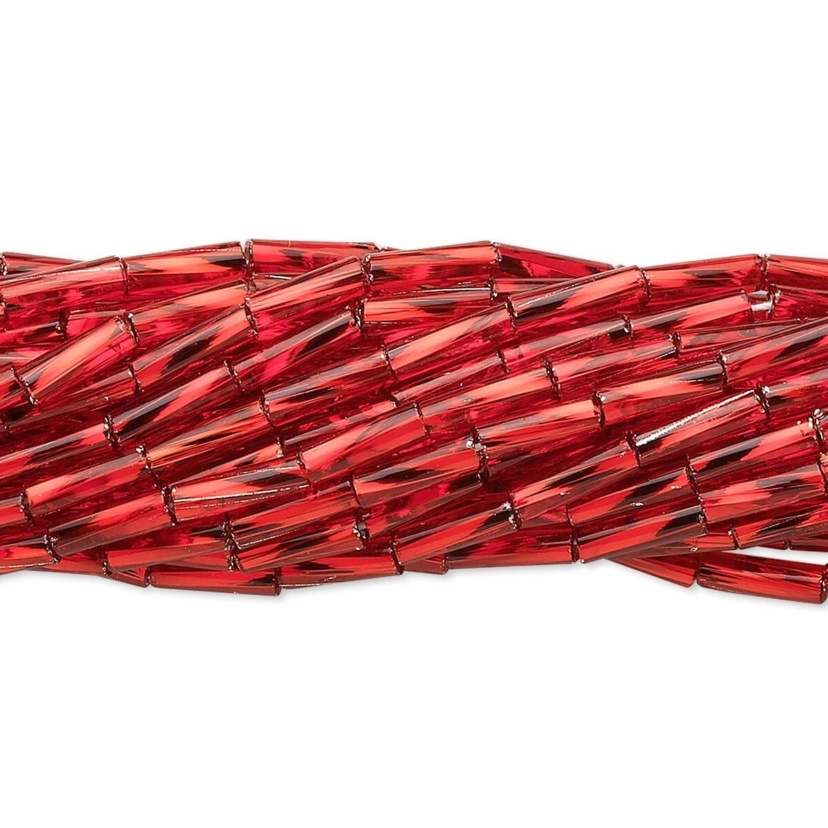 Czech Glass Silver Lined Red Twisted Bugle Beads, 6mm - 50g
