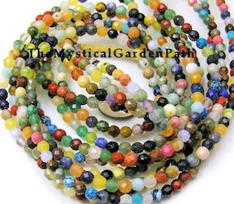 Beads, Mixed Gemstone 4mm Faceted Round, 1 Strand (approx. 92-112 pcs)