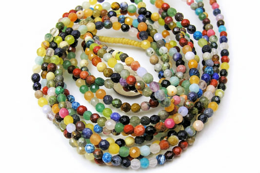 Beads, Mixed Gemstone 4mm Faceted Round, 1 Strand (approx. 92-112 pcs)