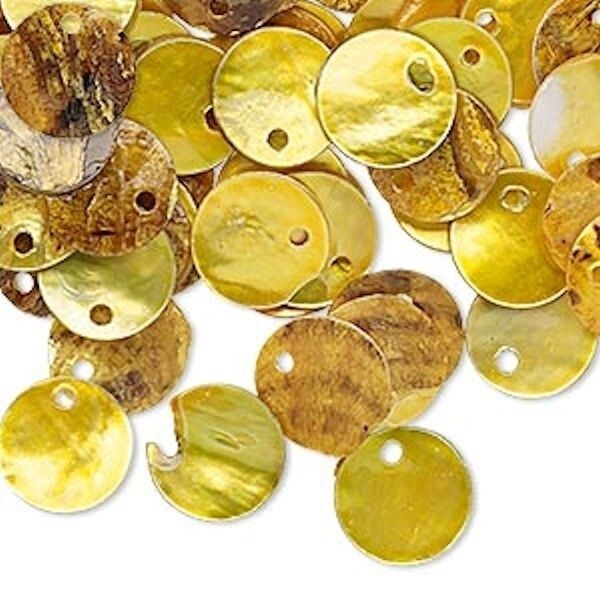 Mussel Shell 10mm Round Coin Drop Charms, 100 pcs