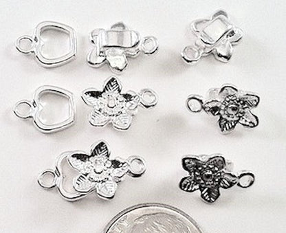 Silver Plated Brass 9mm Flower Hook & Eye Clasps – 36 Sets