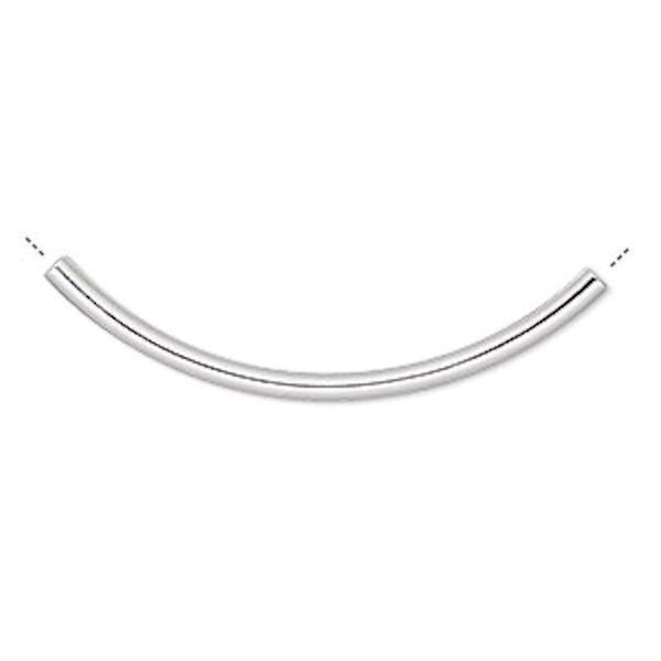 Brass 38x2mm Curved Tube Beads, Silver Plated, 100 pcs