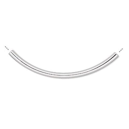Brass 38x2mm Curved Tube Beads, Silver Plated, 100 pcs