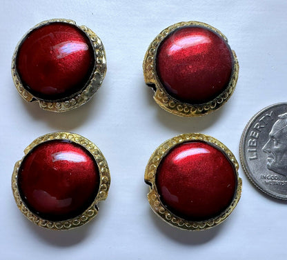 Deep Red Cloisonné Flat Round Beads 16mm, 4 pcs