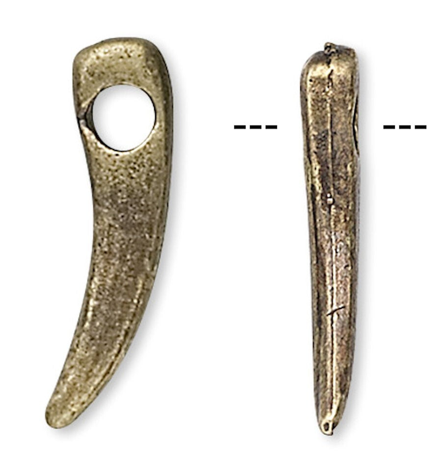 Antiqued Brass 14x3mm Talon Spike Curved Charms with 2mm Hole, 100 pcs