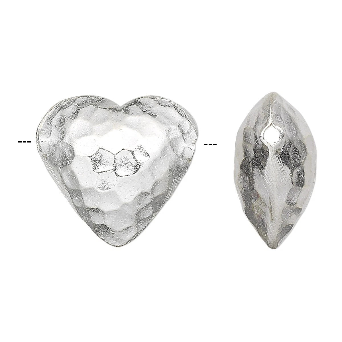 Hill Tribes Hammered Heart Focal Bead, Sterling Silver 20x19mm