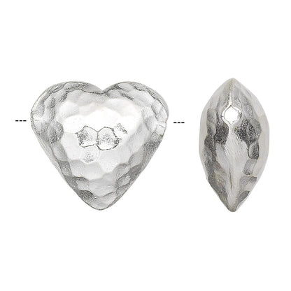 Hill Tribes Hammered Heart Focal Bead, Sterling Silver 20x19mm