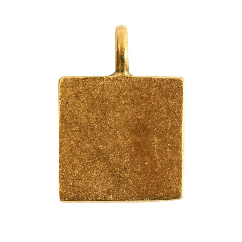 Antiqued 24K Gold-Plated Pewter Square Bezel Pendant, 26.1x18.6mm - 1 pc